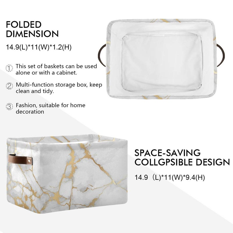 Toprint White Gold Marble Storage Basket Bin Large Fabric Toys Storage Cube Box with Handles Collapsible Closet Shelf Cloth Organizer Basket for Nursery Bedroom - Image 2